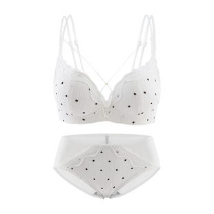 小胸聚拢内衣女显大无钢圈波点文胸罩套装不空杯防下垂双肩带美背