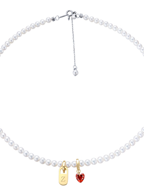 Annaya字母牌小红心天然珍珠项链