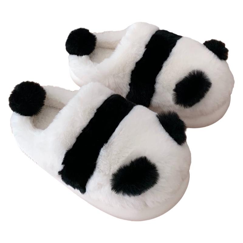男女宝宝棉鞋包跟可爱熊猫儿童居家保暖室内秋冬季亲子毛绒棉拖鞋