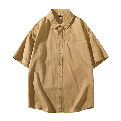 GLM美式纯棉简约短袖衬衫男夏季宽松休闲工装风百搭透气痞帅衬衣