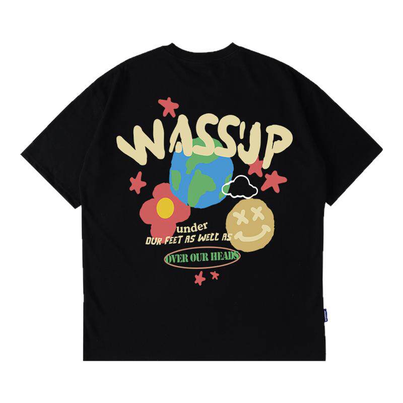 WASSUP美式笑脸重磅纯棉短袖T恤