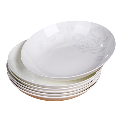 深盘骨瓷家用圆形简约菜盘盘子