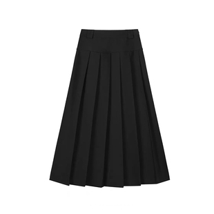 黑色西装百褶半身裙女高腰秋季大码胖mm遮肚子显瘦中长款a字裙子