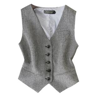 2024新款复古西装马甲女短款秋冬外套修身背心毛呢夹克坎肩大码潮