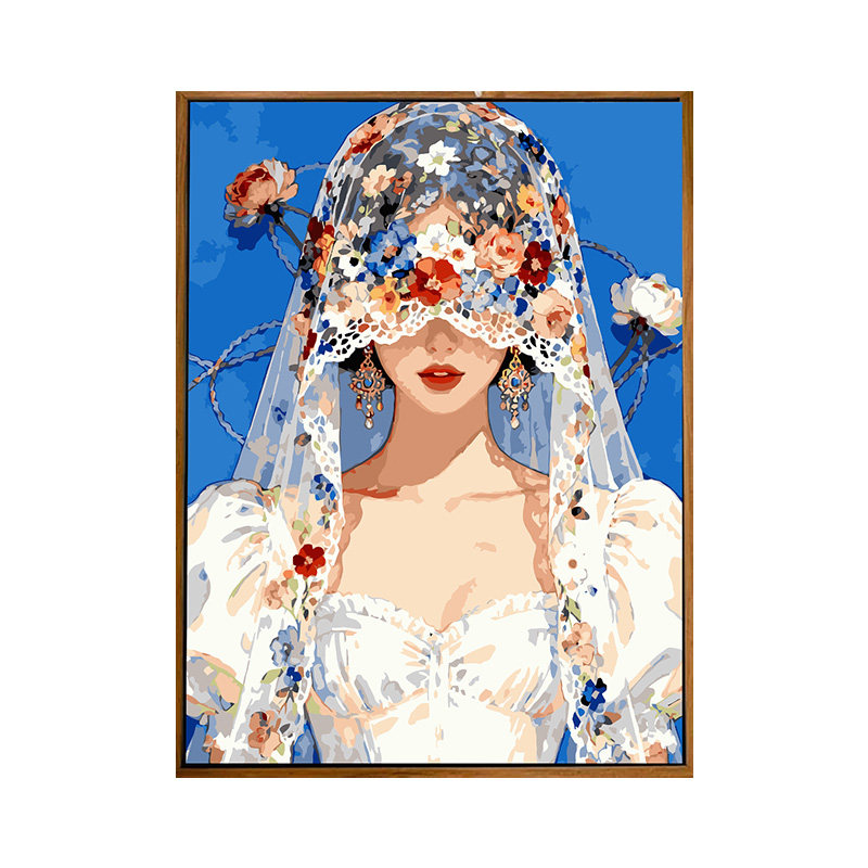 法式复古婚纱女孩数字油画diy填充涂色手工绘成人解压油彩装饰画