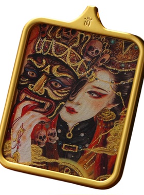 寒博西藏唐卡钛钢手绘描金扎基拉姆前世今生绿度母黄财神九尾