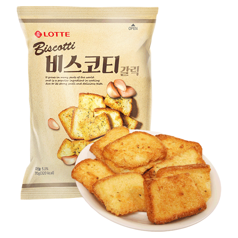 韓國進(jìn)口零食樂天蒜香烤面包片酥性餅干烤饃片非油炸膨化食品