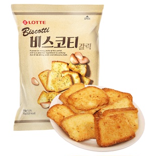 乐天韩国进口零食蒜香烤面包片非油炸酥脆烤馍片膨化食品饼干