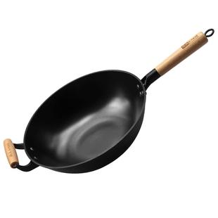 陆川铁锅铁人牌铸铁锅无涂层加厚圆尖底生铁锅平底电磁炉燃气炒锅