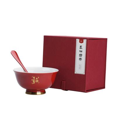 宝宝周岁食福碗认干亲红色碗筷
