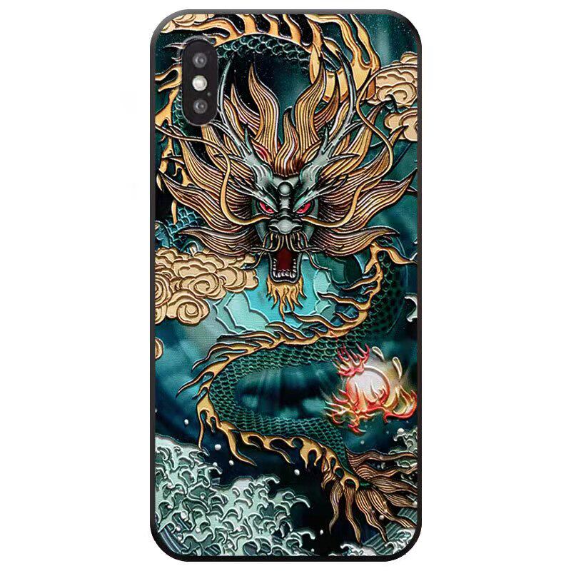 苹果16手机壳17新款立体13浮雕14适用iPhone11中国风12龙xs全包15promax复古风软壳xr硅胶防摔15