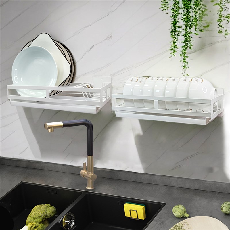 不锈钢碗架壁挂式置物架碗碟沥水免打孔餐具小型收纳碗筷盘放置架