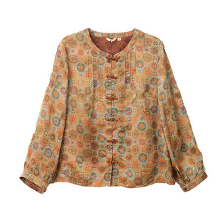 布符新中式2025年秋季新品锦绣团花纹灯笼袖花扣上衣手工盘扣女装