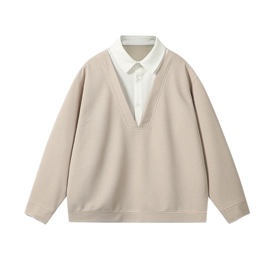 秋季复古假两件长袖POLO衫卫衣