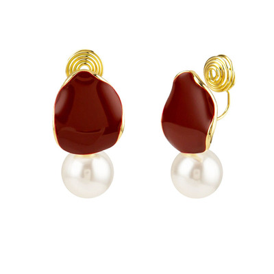 Dopamine Vault」棠梨.复古港风红色珍珠耳钉女小众气质日常耳夹