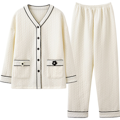 睡衣女秋冬款针织夹层简约甜美