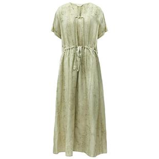 COCOBELLA人丝竹叶提花炒色新中式连衣裙女国风盘扣衬衫裙FR7025