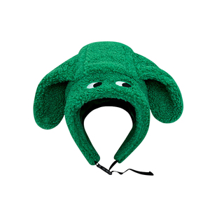 巨显白秋冬可爱绿狗帽子毛绒防风保暖搞怪护耳羊羔毛雷锋帽女情侣