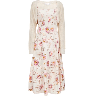 ONLY2026春季新款清新甜美镂空针织罩衫碎花吊带长裙套装连衣裙女