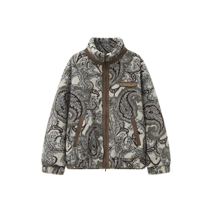 物理少年「流浪佩斯利」麂皮拼接层次感羊羔毛腰果花保暖夹克外套