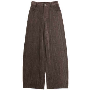 咖色人字纹雪尼尔阔腿裤女秋冬2025新款垂感老钱风直筒灯芯绒裤子