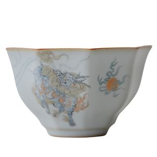 闻说|景德镇市纯手绘天青汝窑描金品茗杯《麒麟献瑞》晓华制