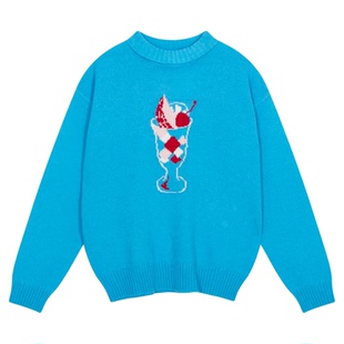 SEE YOU at PIZZA针织衫女25冬季新款羊毛混纺芭菲套头毛衣625580