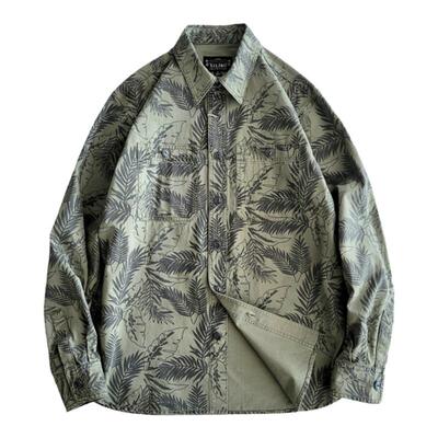 西里布长袖美式复古印花工装衬衫