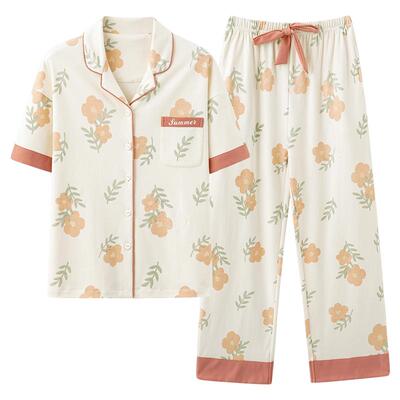 啄木鸟100%纯棉睡衣女士夏季大码