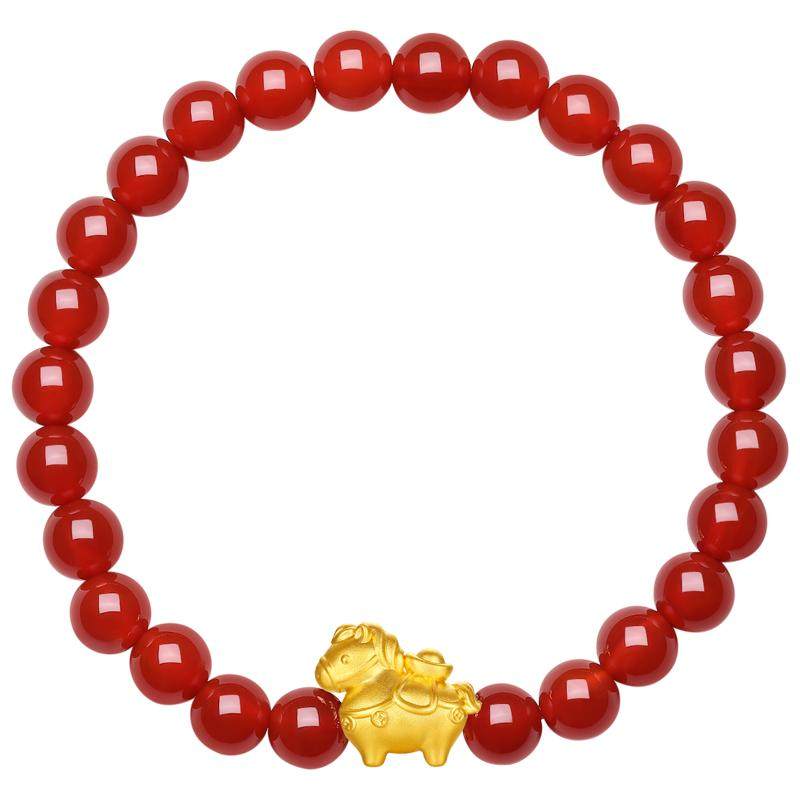 周六福黄金5d硬金手串女款添宝马生肖马系列定价本命年送圣诞礼物