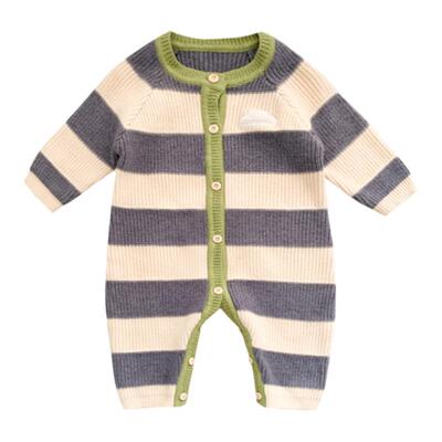 婴儿衣服春装男宝宝加绒针织连体衣婴幼儿春季小月龄外出毛衣爬服