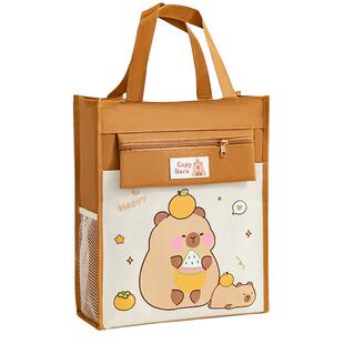 卡通手提补习袋女小学生男孩初中生大容量儿童帆布拉链式高颜值一年级开学文具书包美术袋补习班作业试卷收纳