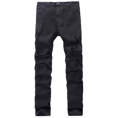 欧美高街膝盖大破洞gd修身牛仔裤