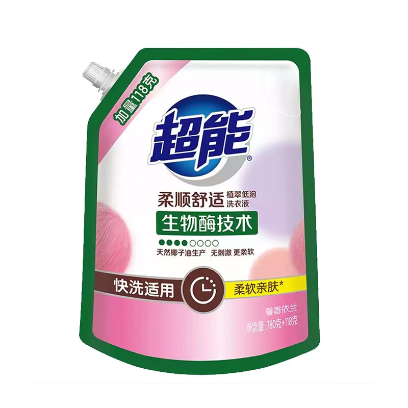 正品超能植翠低泡洗衣液898g袋装家庭装天然皂液机洗手洗替换装