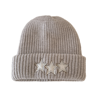 程潇同款帽子2025新款街头时尚五角星毛线帽女冬天保暖护耳针织帽