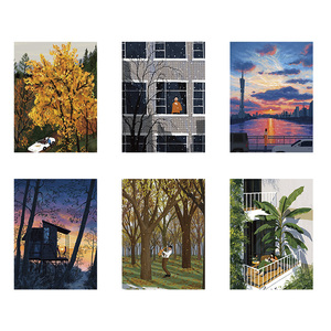 治愈系插画贴纸ins风高级感颜值风景图案装饰diy手帐创意贴画唯美