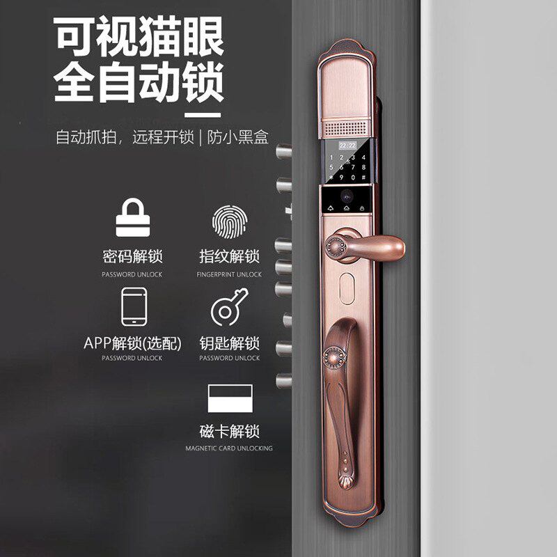 别墅大门电子密码锁双开门大门锁欧式指纹锁带可视猫眼远程开锁