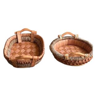 面包篮水果收纳盘中式复古家用客厅高档网红收纳篮筐木编藤编托盘