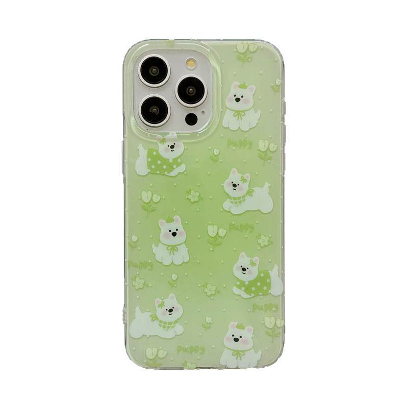 绿色小清新西高地狗狗适用苹果15手机壳iPhone16ProMax夏天新款15pro防摔13可爱卡通12硅胶14pro全包软壳女款