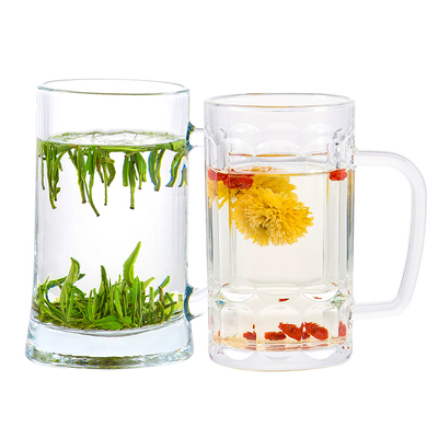 家用透明啤酒带把手盖加厚玻璃杯