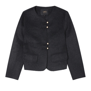 白鹿语新中式国风双面呢大衣25秋冬新款高级感纯色圆领毛呢外套