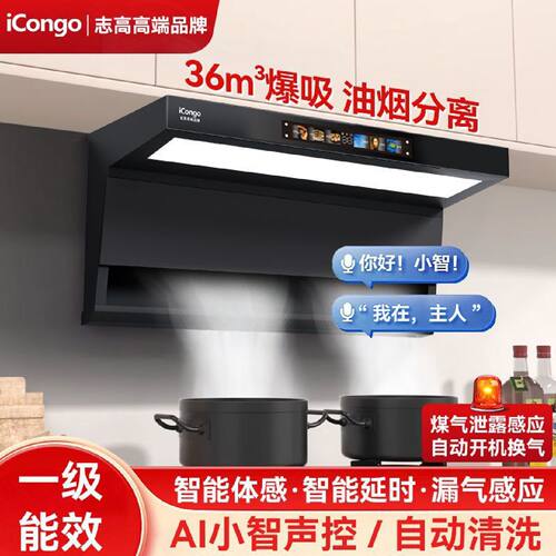 iCongo志高高端品牌顶吸油烟机家用厨房7字型顶侧双吸大吸力油机