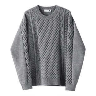 LUUD 设计感绞花肌理圆领针织衫男冬焕彩北极绒750G厚重保暖毛衣