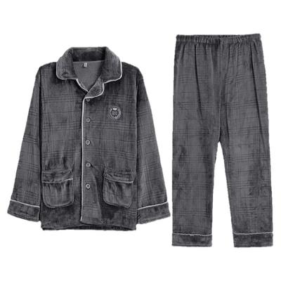 男士加绒加厚冬季款法兰绒套装