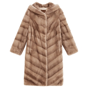 YINER音儿专选2025冬季新款长款横纹母貂整貂连帽水貂毛皮草外套