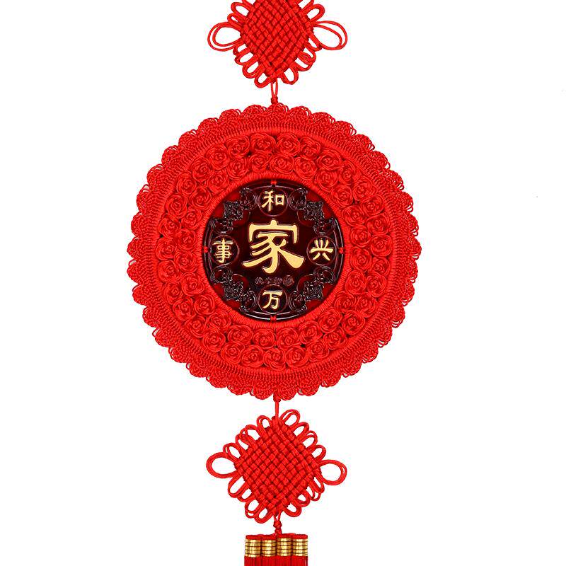 圆形中国结桃木挂件客厅大号招财
