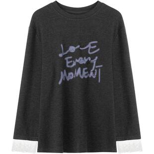 拜多尔保暖抗菌LAGOGO宽松大码长袖T恤拉谷谷2025冬新款灰色内搭