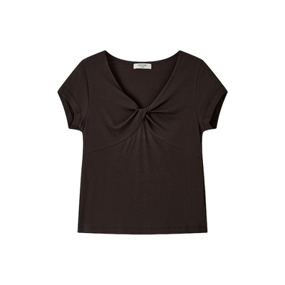 显瘦利器修身正肩女v领短袖T恤