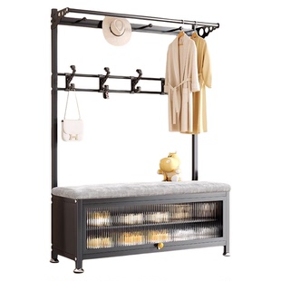 挂衣架落地卧室进门口玄关组合多功能换鞋凳衣帽架一体简易衣架子