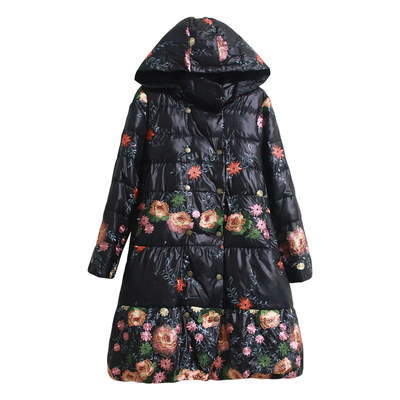 新款刺绣保暖黑色显瘦大码羽绒服